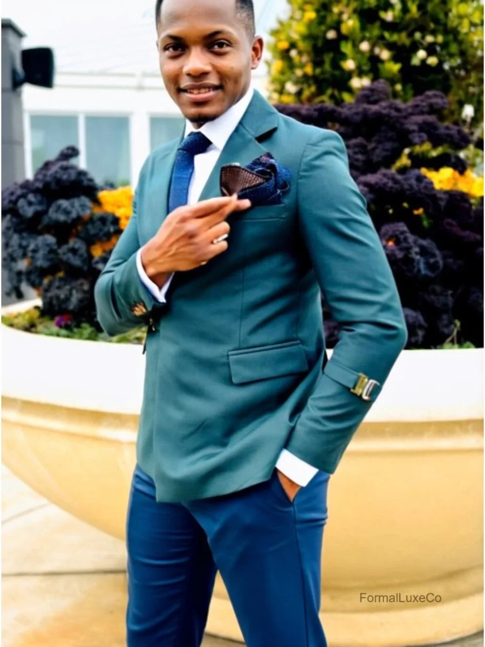Men's 2-Piece Slim Fit Suit with Metal Clasp, Dress Blazer and Pants, Business
